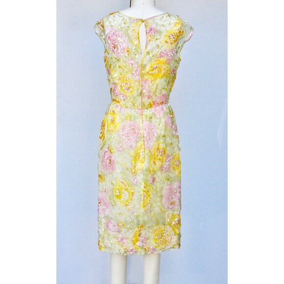 Nat Kaplan SILK Floral 50s Dress Sequined Beaded Pencil Wiggle Dress Bombshell - Picture 5 of 10